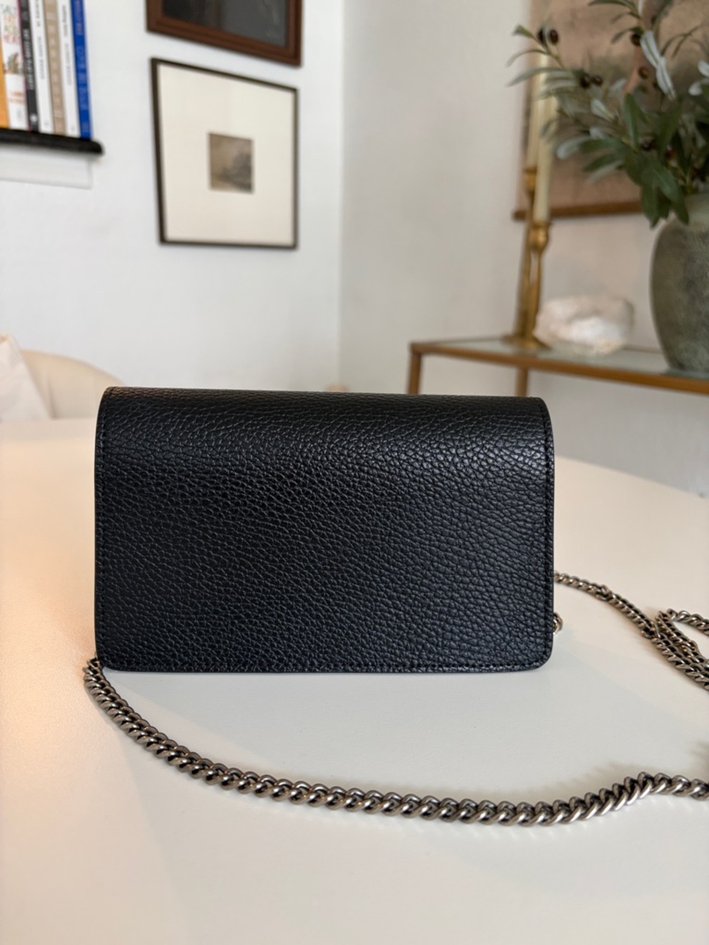 Black Leather Shoulder Bag with Silver Horsebit Accent - Picture 8 of 14